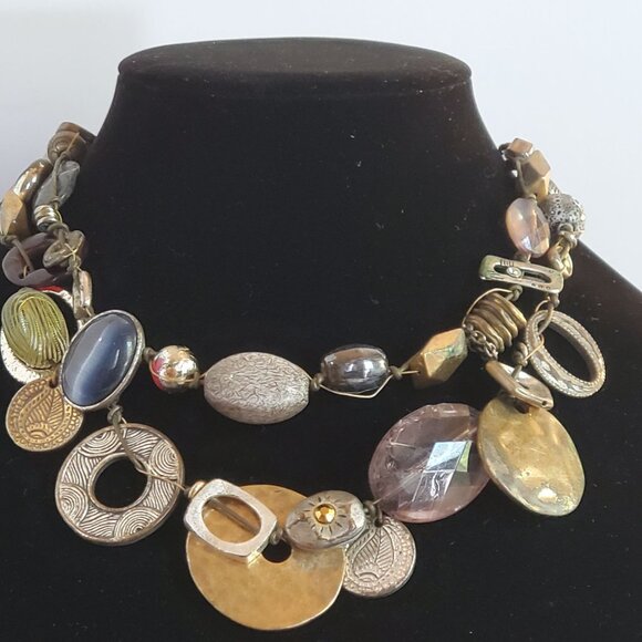 Vintage Chico's Jewelry Mixed Bead & Charm Necklace 2 Strand Adjustable - Picture 15 of 16